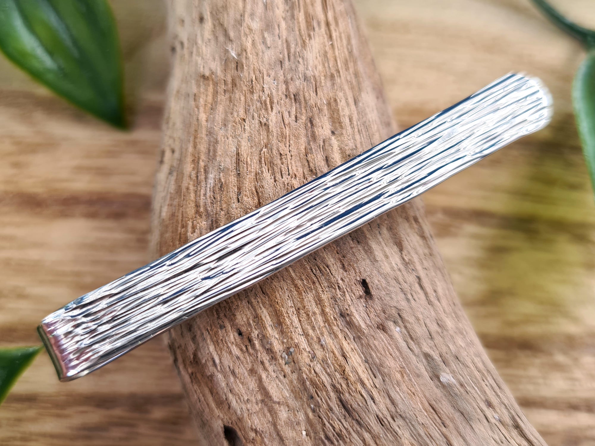 Silver Tree Bark Tie Clip